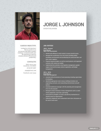 Free Sample Event Planner Resume Template