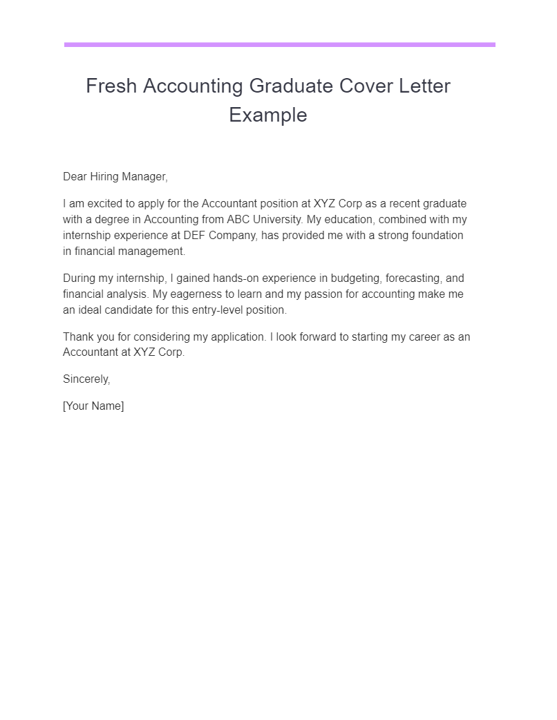 Fresh Accounting Graduate Cover Letter Example