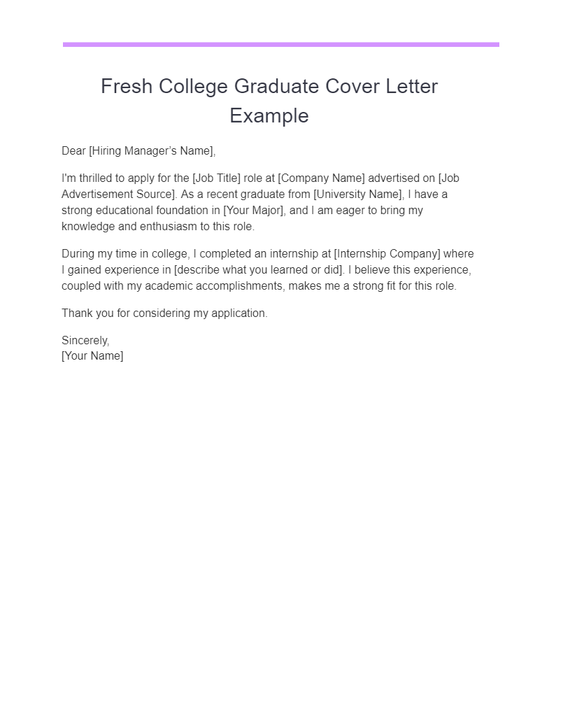 fresh college graduate cover letter example