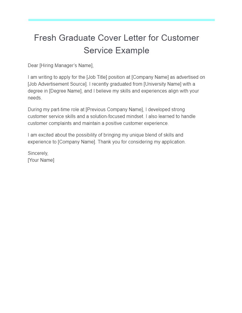 fresh graduate cover letter for customer service example