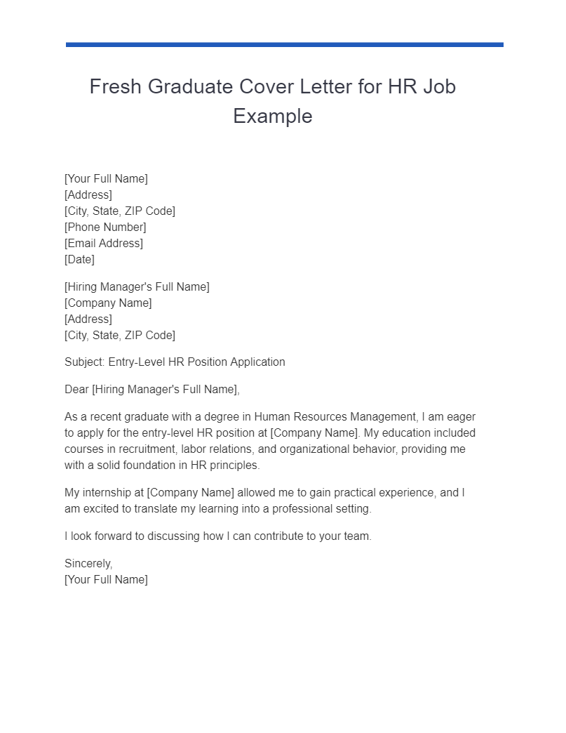 fresh graduate cover letter for hr job example