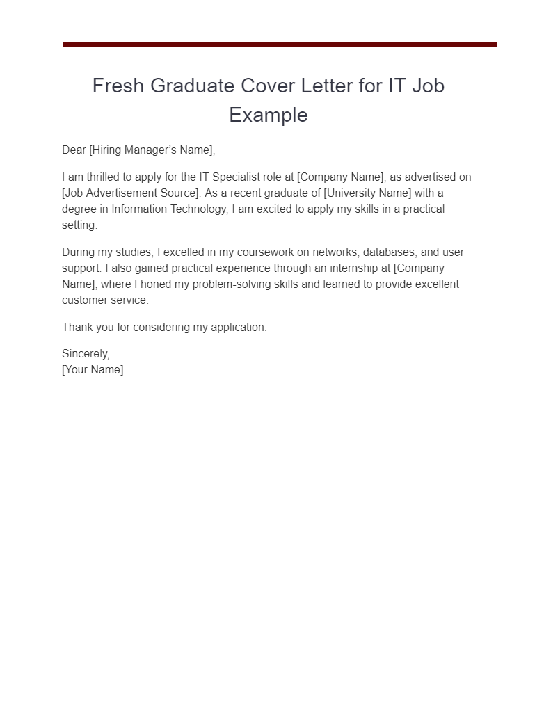 fresh graduate cover letter for it job example
