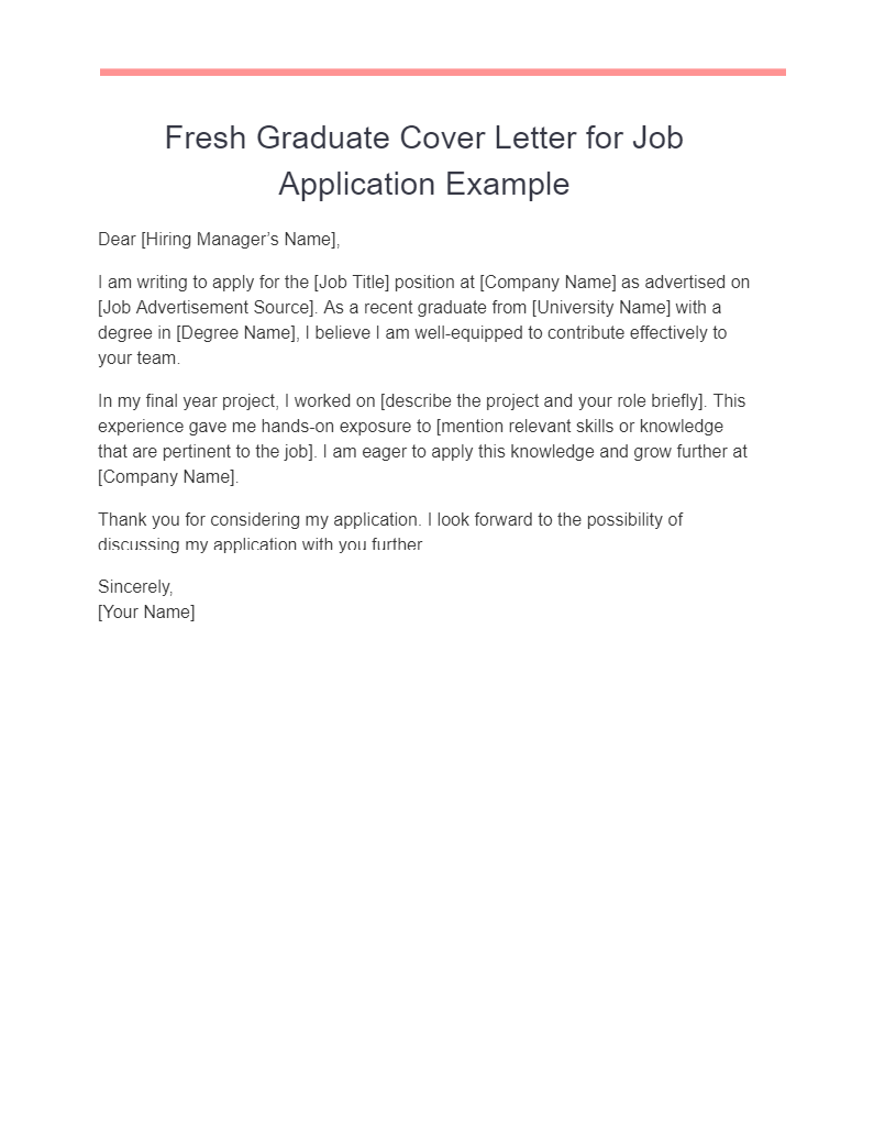fresh graduate cover letter for job application example