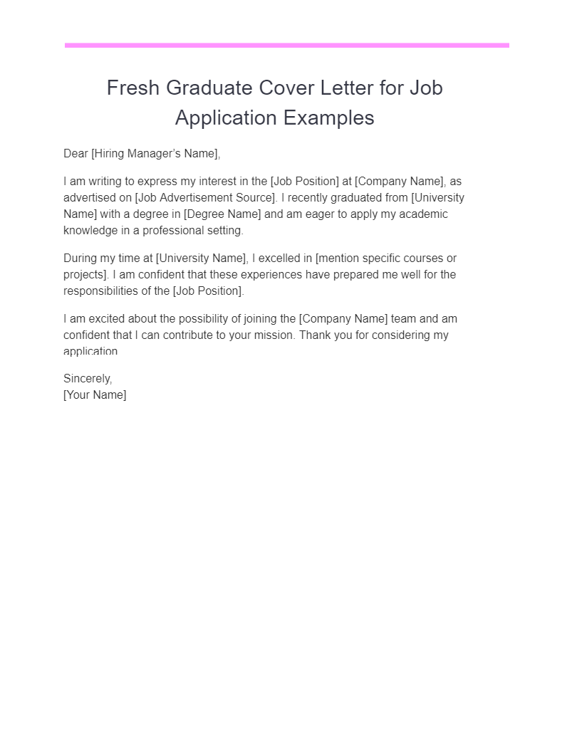 fresh graduate cover letter for job application examples