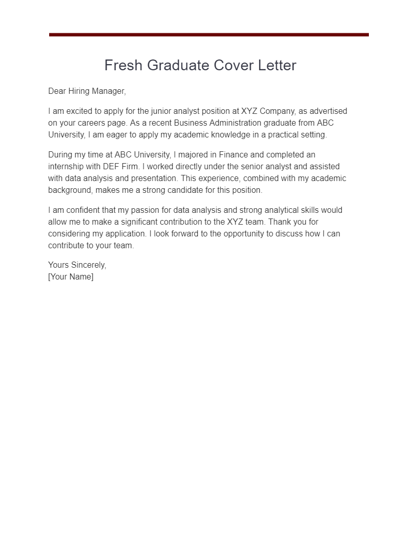 example of cover letter for job application for fresh graduate