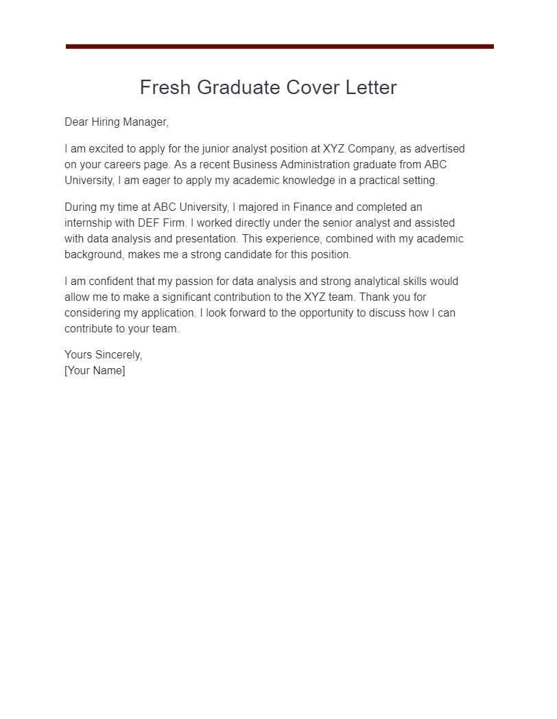 graduate cover letter with no experience