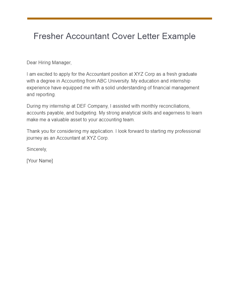 Fresher Accountant Cover Letter Example