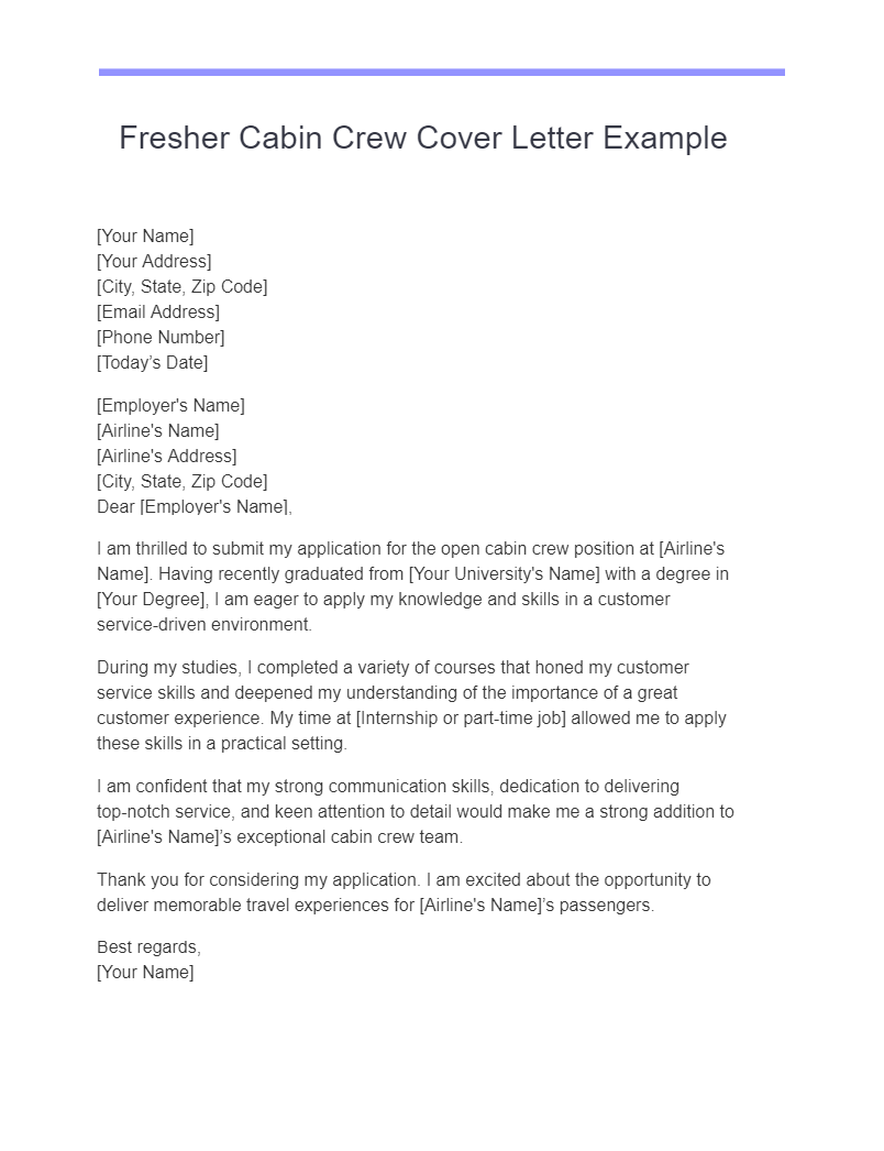 fresher cabin crew cover letter example