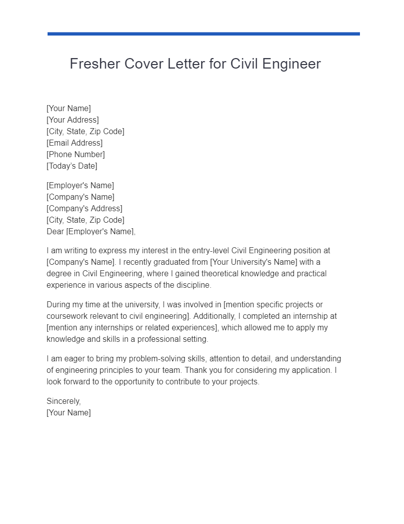 fresher cover letter for civil engineer