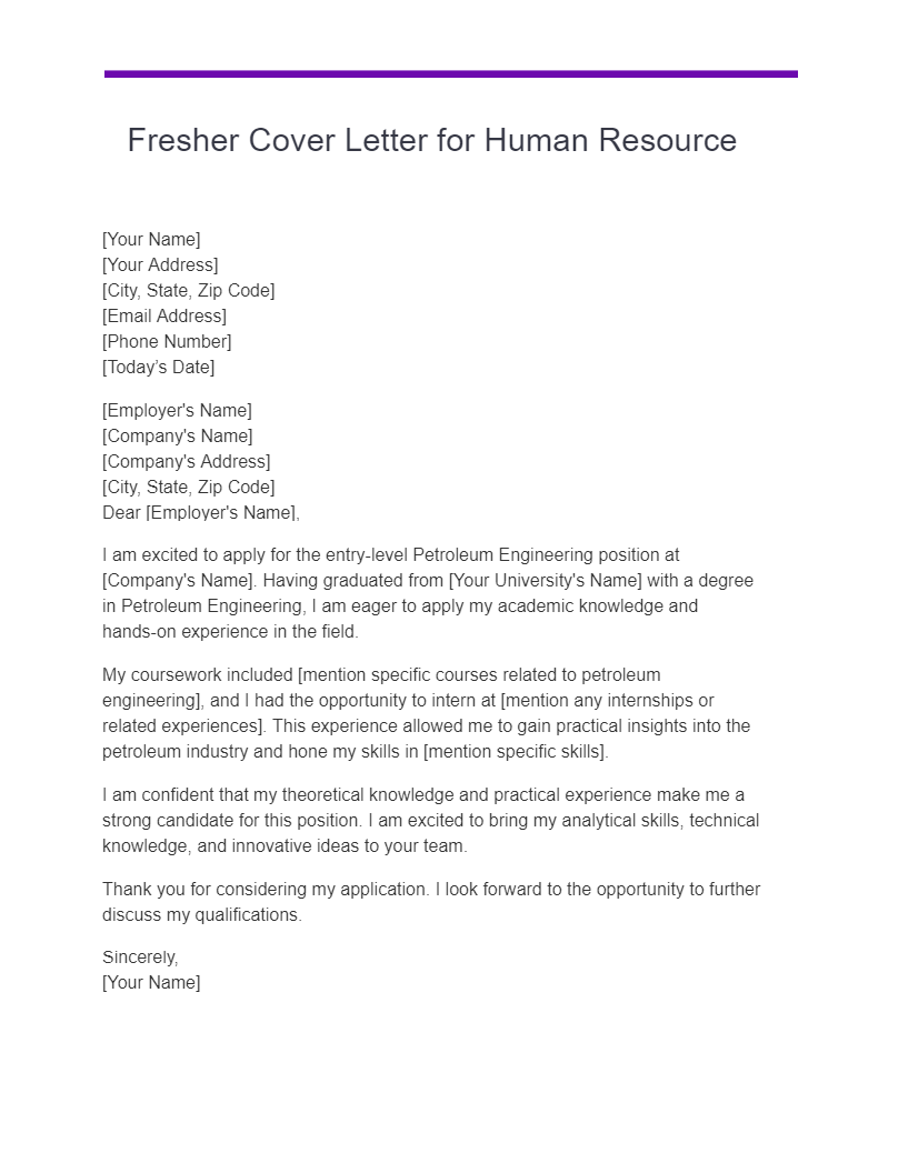 fresher cover letter for human resource