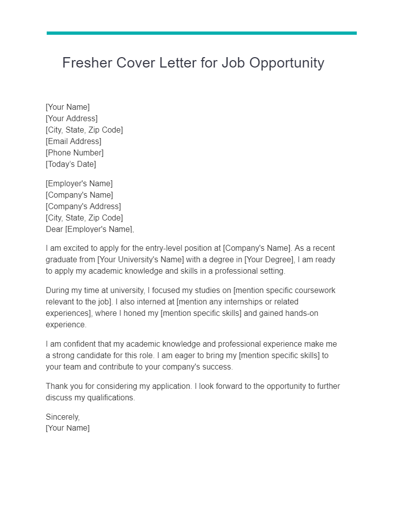 fresher cover letter for job opportunity