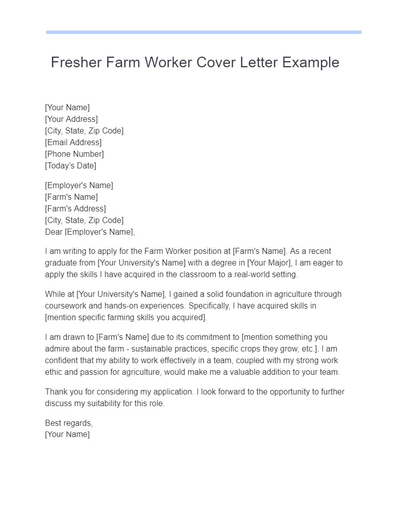 fresher farm worker cover letter example