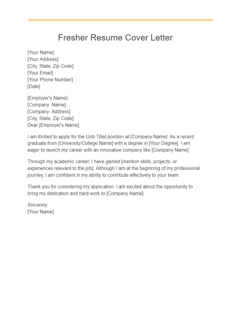 fresher resume cover letter