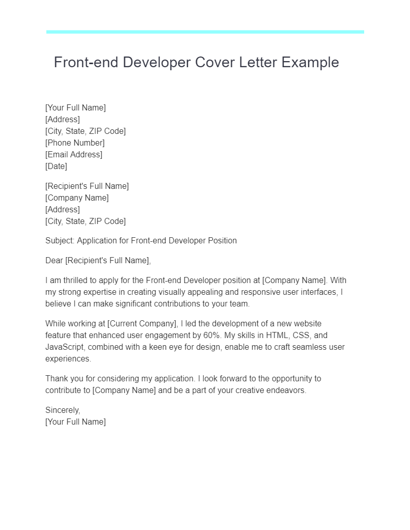 front end developer cover letter example