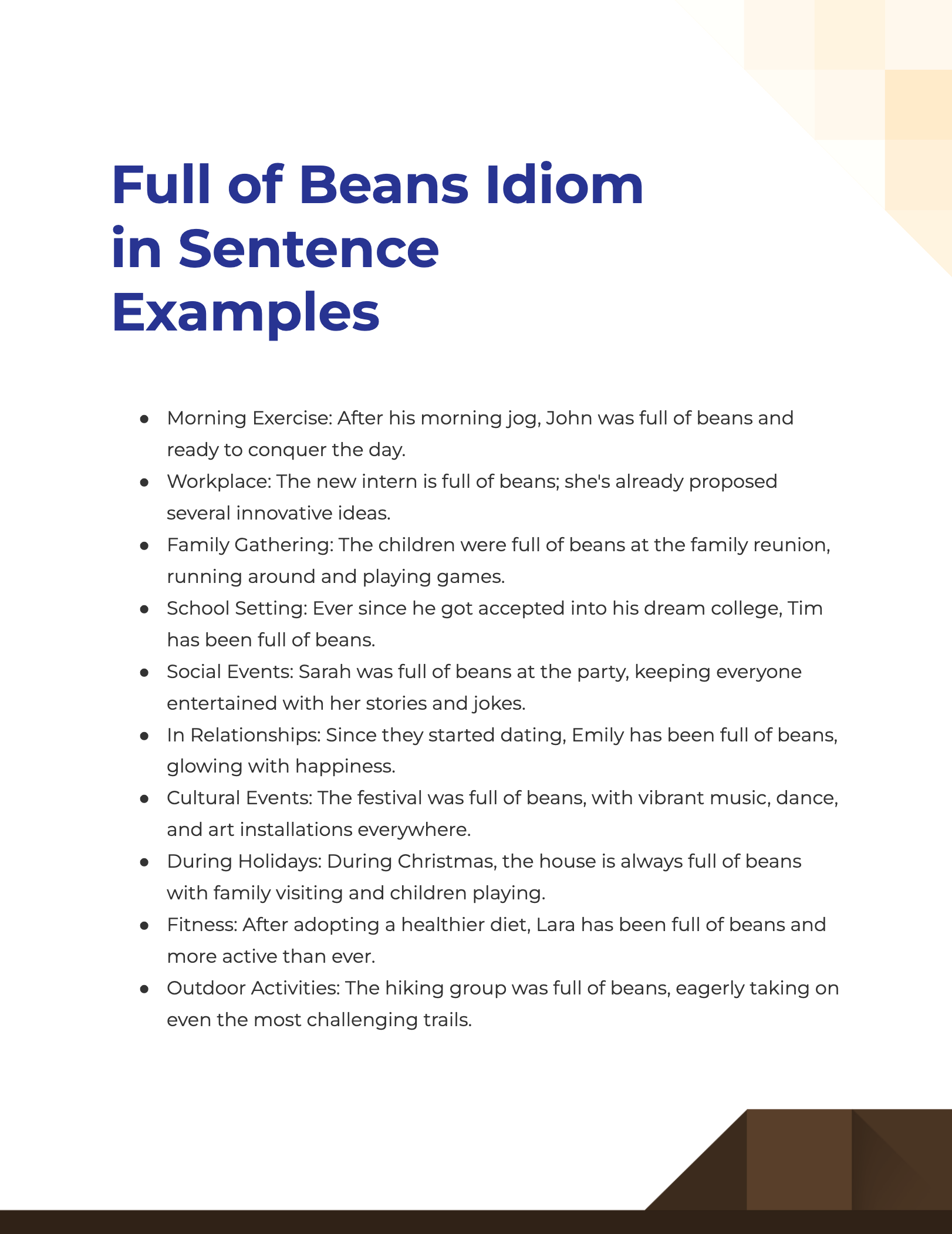full of beans idiom