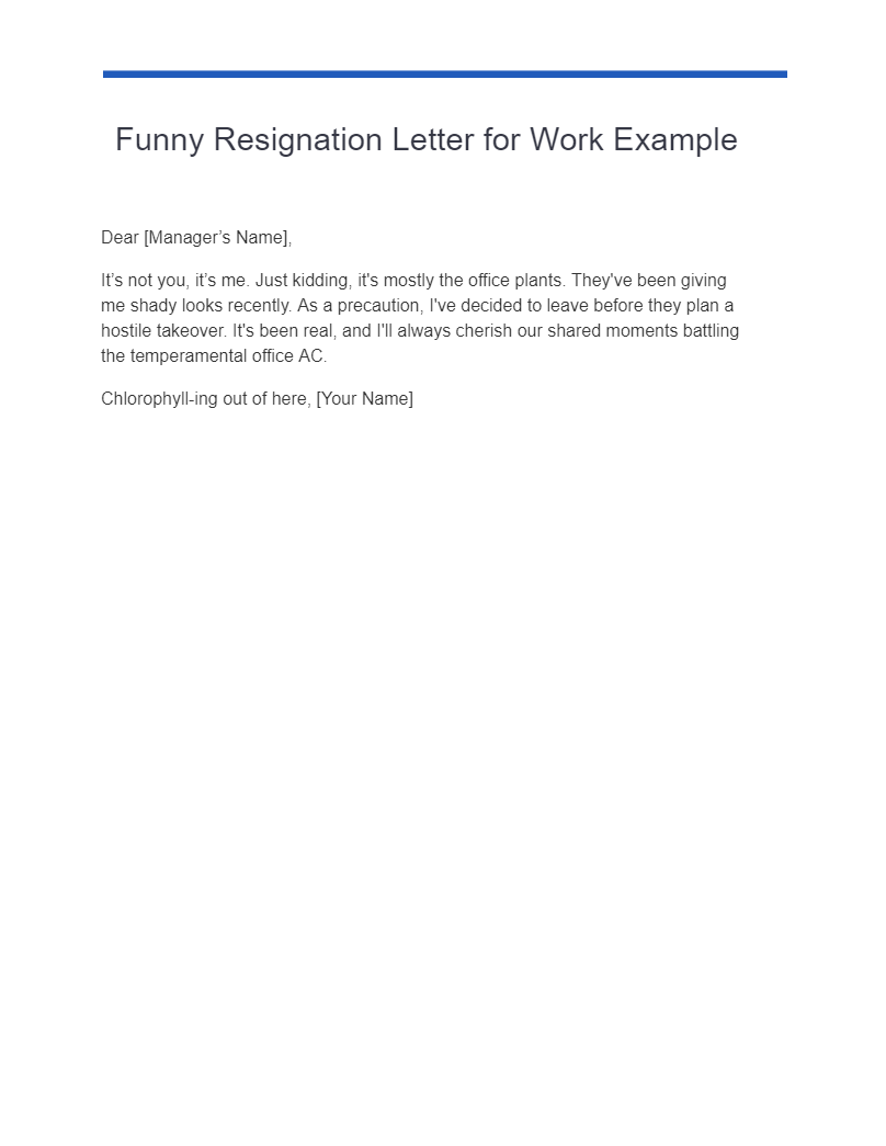 funny resignation letter for work example