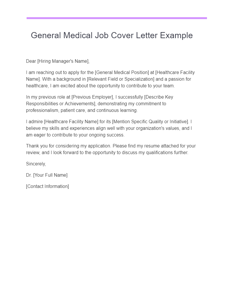 general medical job cover letter example