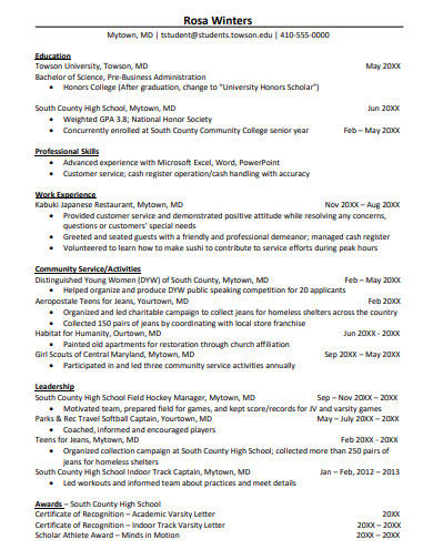 General National Honor Society Resume Example