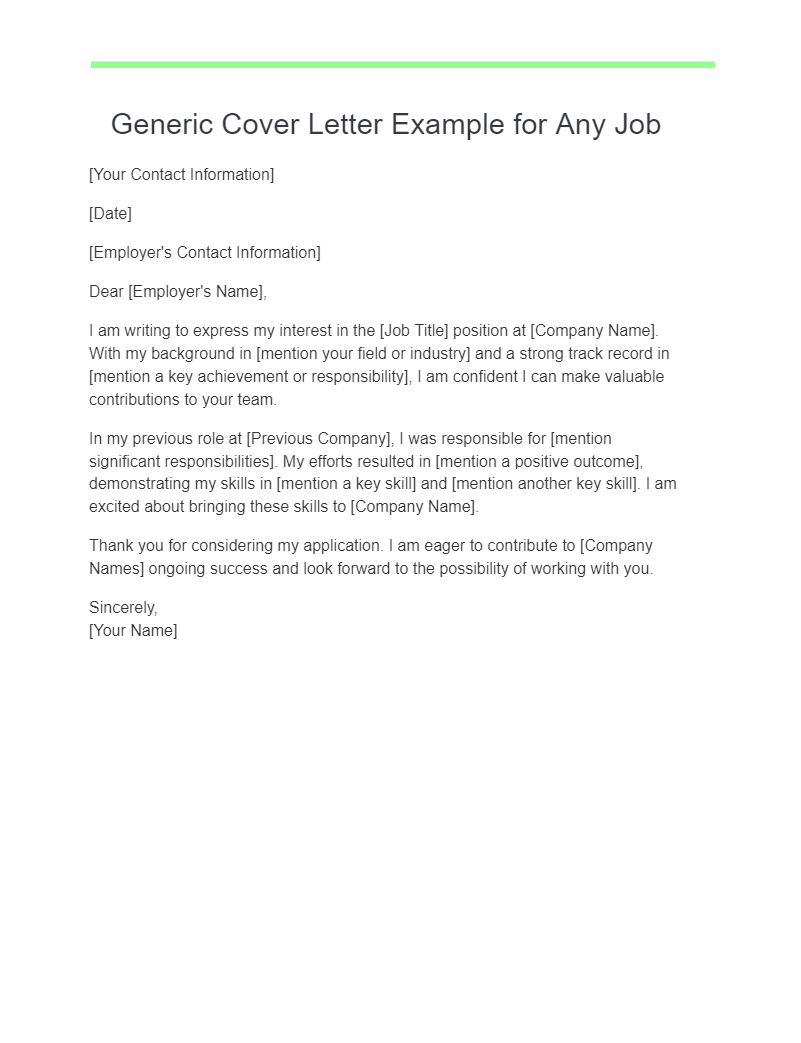 Generic Cover Letter - 15+ Examples, How to Use, PDF