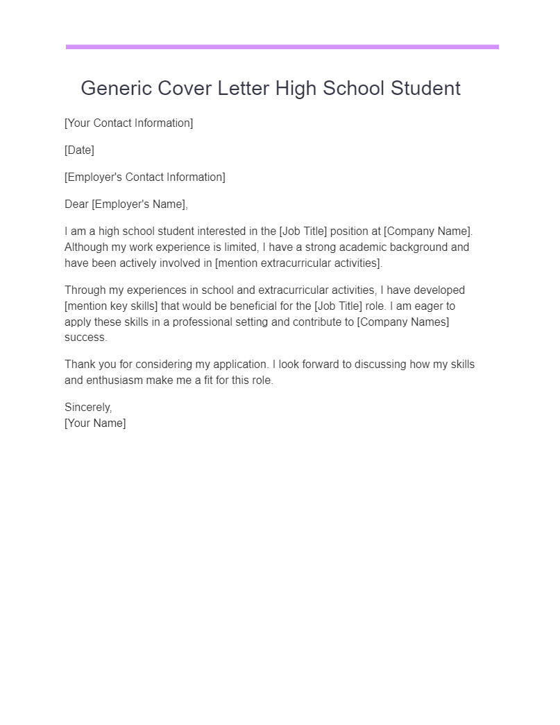 generic cover letter high school student