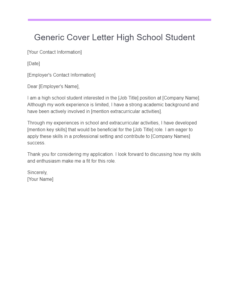 application letter high school student