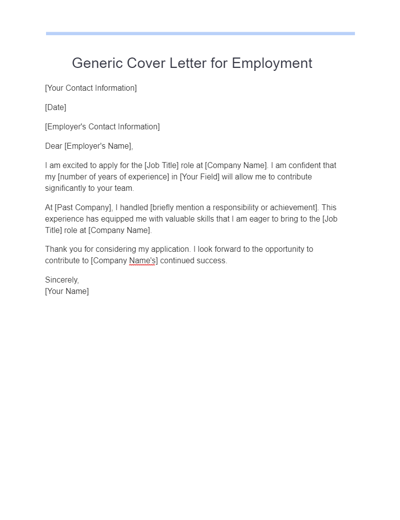 generic cover letters for employment