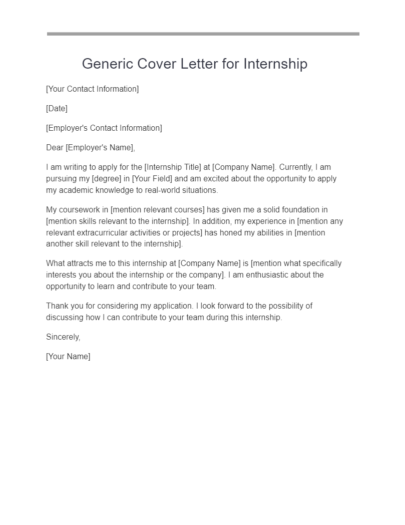generic cover letter for internship