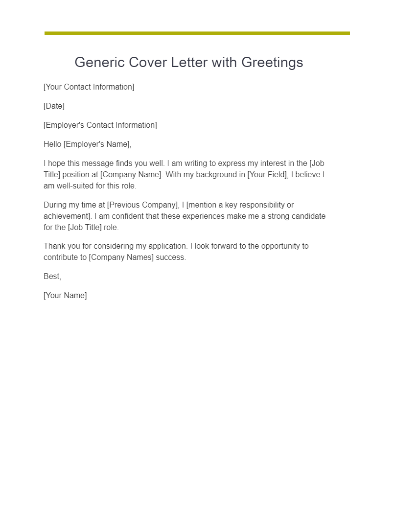 generic cover letter with greetings
