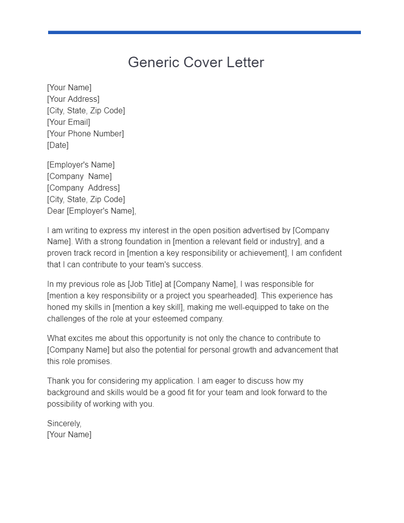 sample cover letter generic