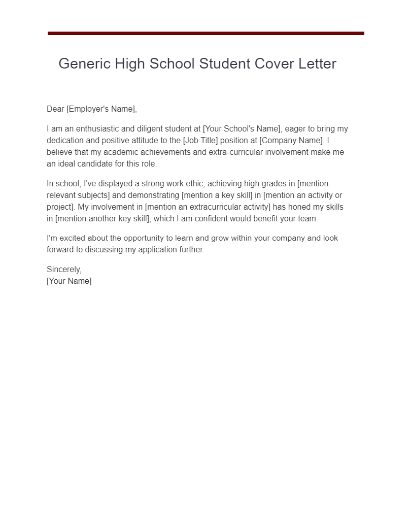 Generic High School Student Cover Letter