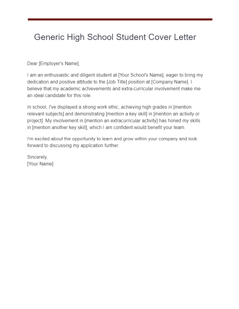 high school student cover letter for job