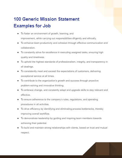 generic mission statement examples for job