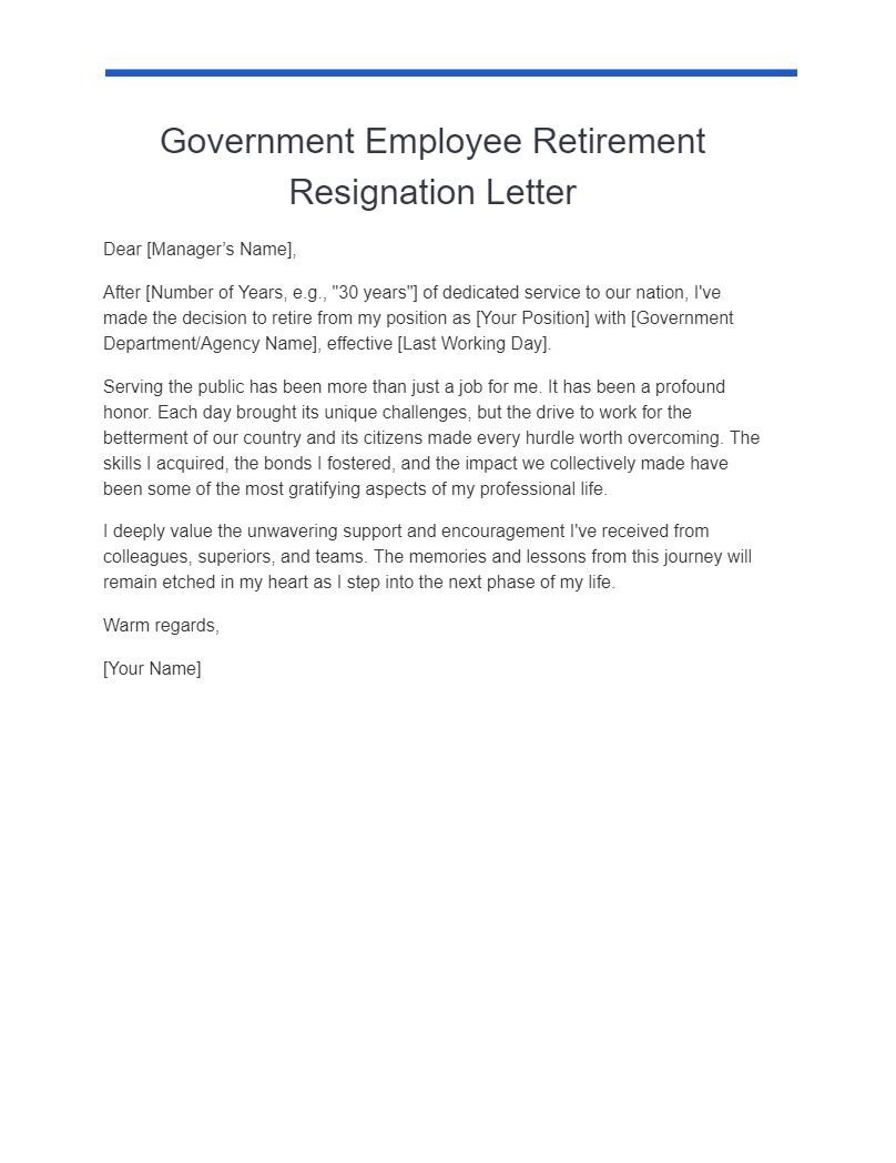 government employee retirement resignation letter