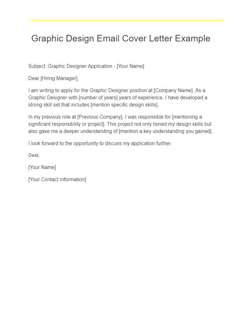 graphic design email cover letter example