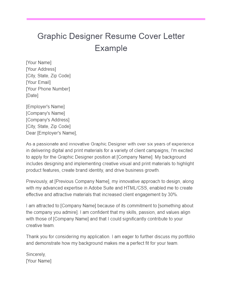 graphic designer resume cover letter example