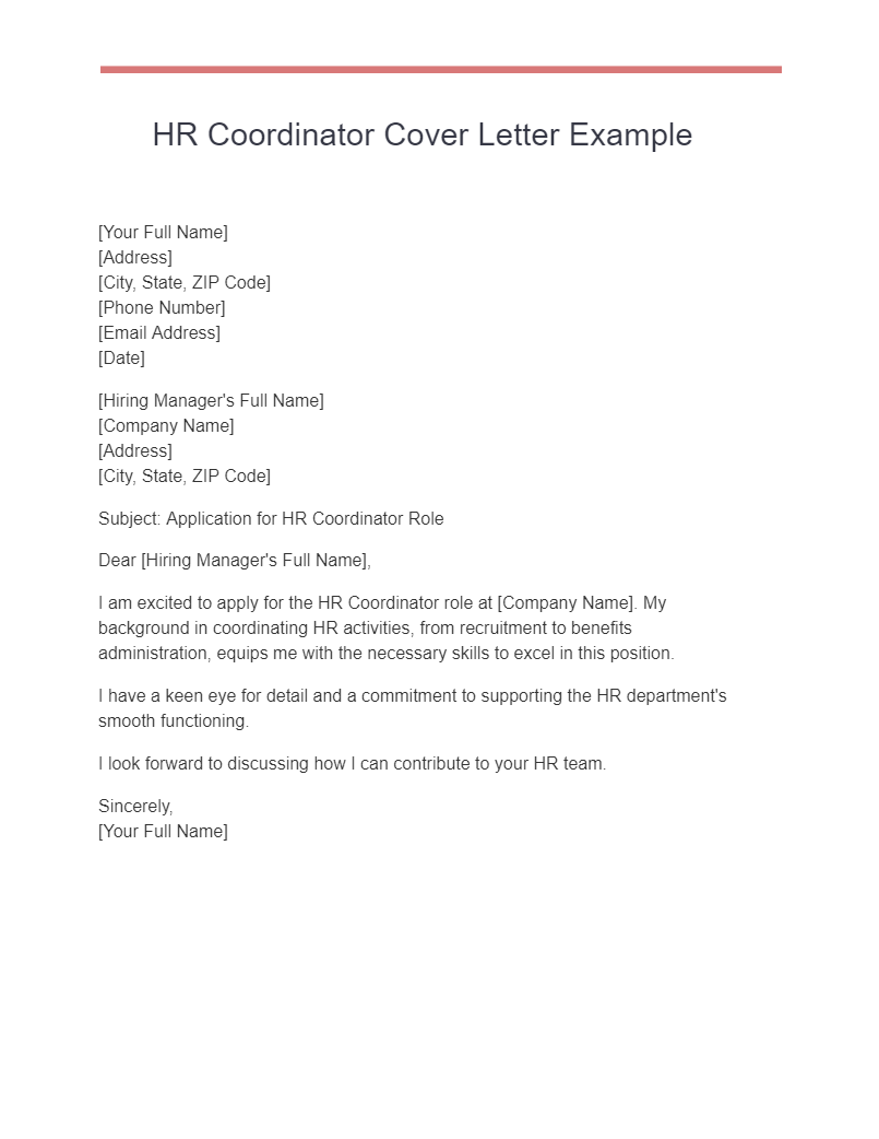 hr coordinator cover letter example