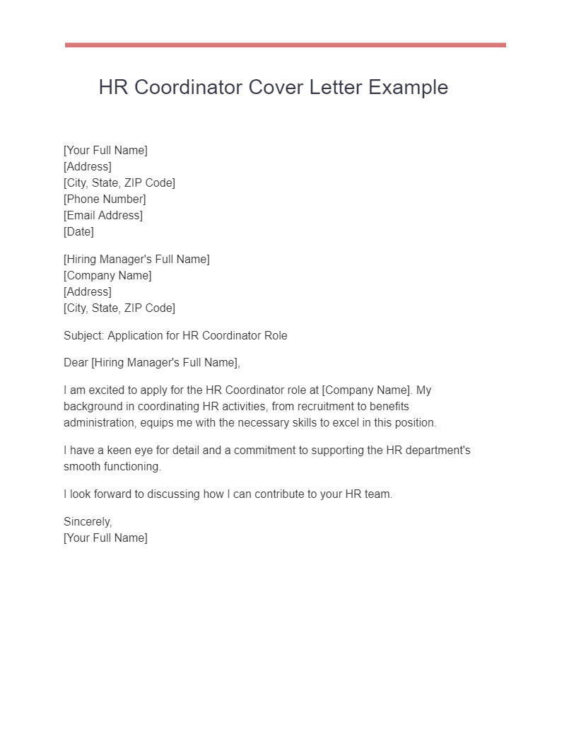 HR Coordinator Cover Letter Example