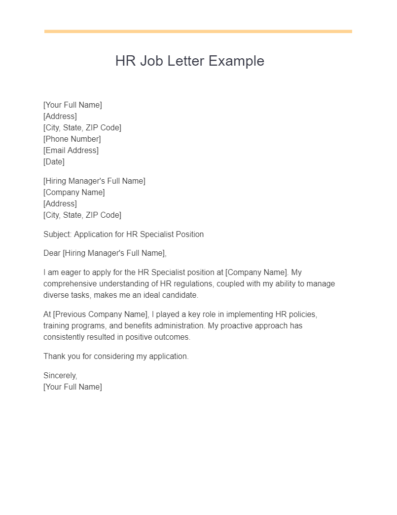 HR Job Letter Example