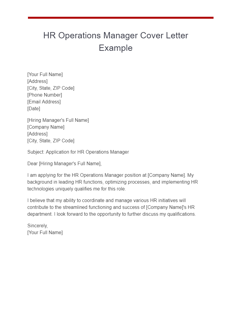 hr operations manager cover letter example