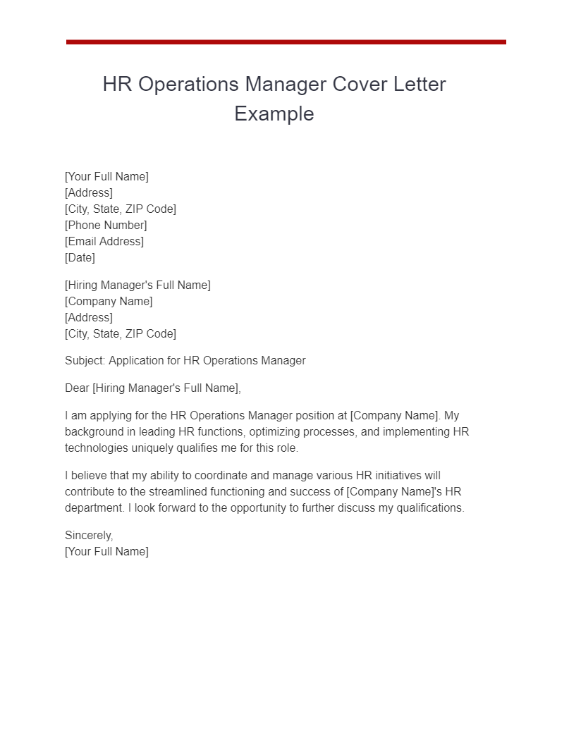 HR Operations Manager Cover Letter Example