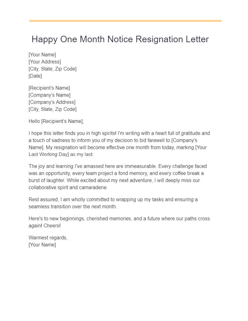 happy one month notice resignation letter