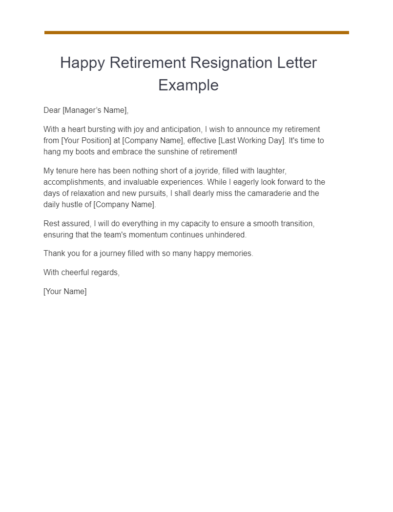 happy retirement resignation letter example