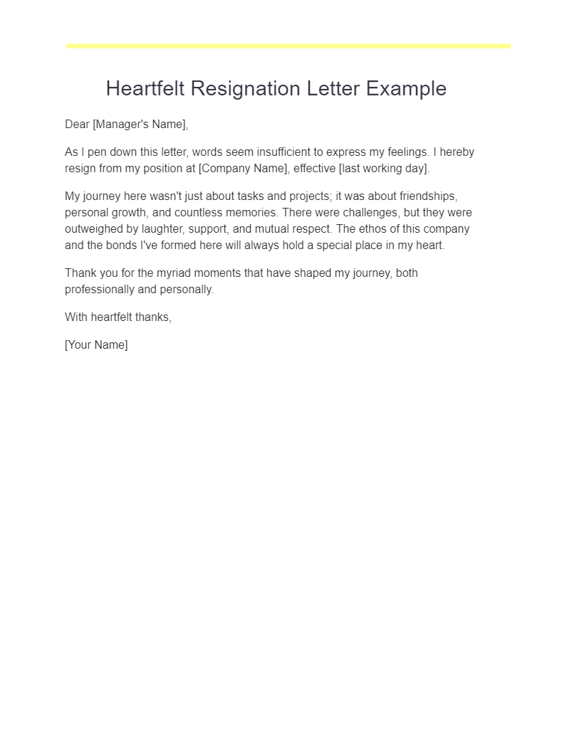 heartfelt resignation letter example