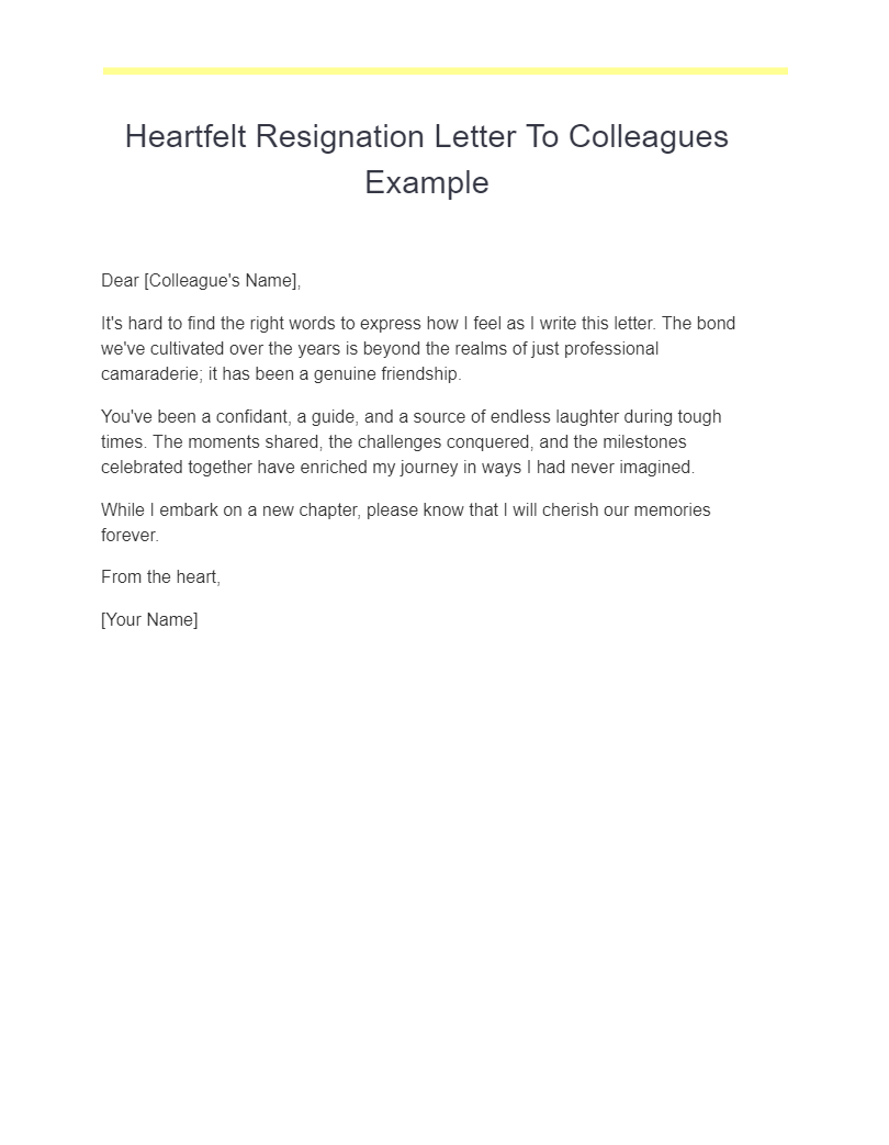 heartfelt resignation letter to colleagues example