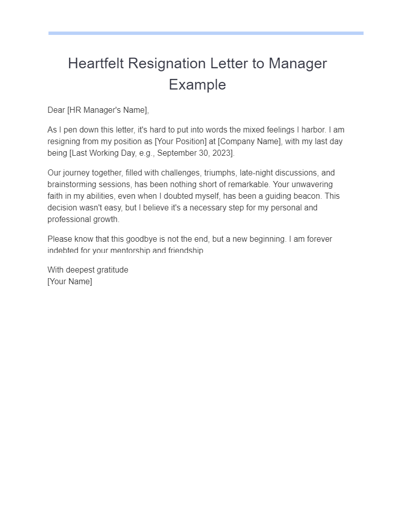 heartfelt resignation letter to manager example