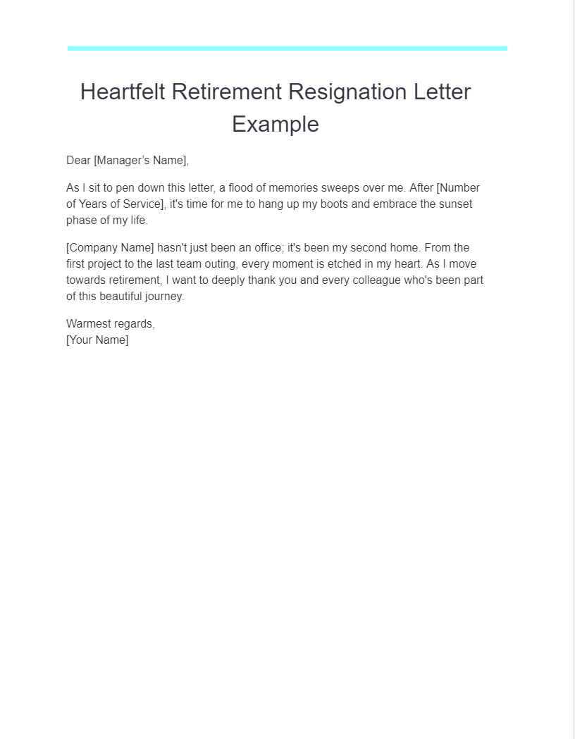 heartfelt retirement resignation letter example