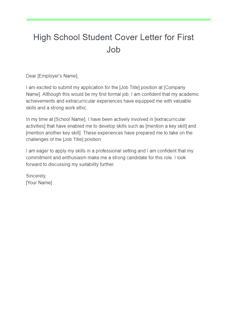 High School Student Cover Letter for First Job