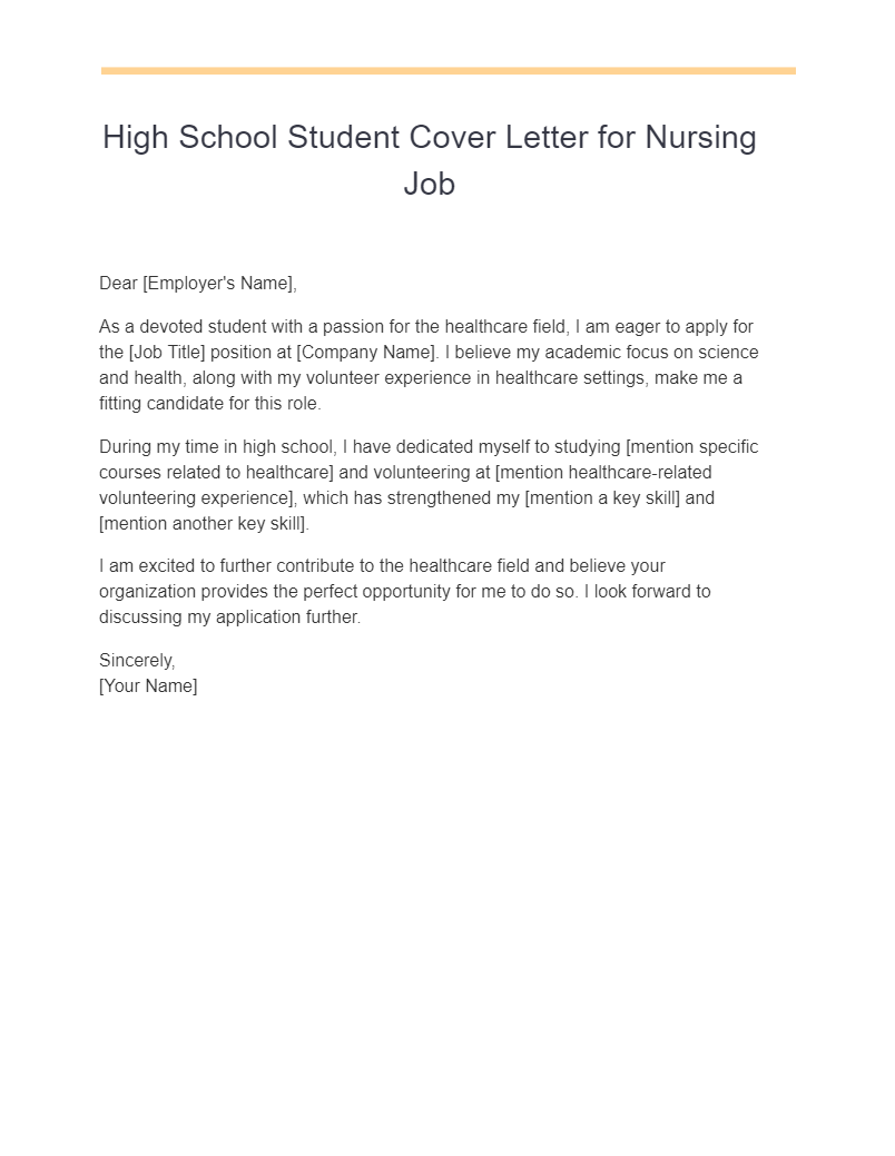 High School Student Cover Letter for Nursing Job
