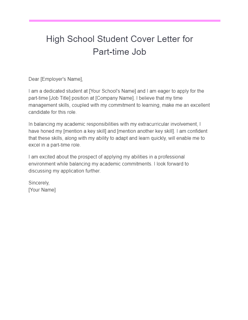 high school student cover letter for part time job