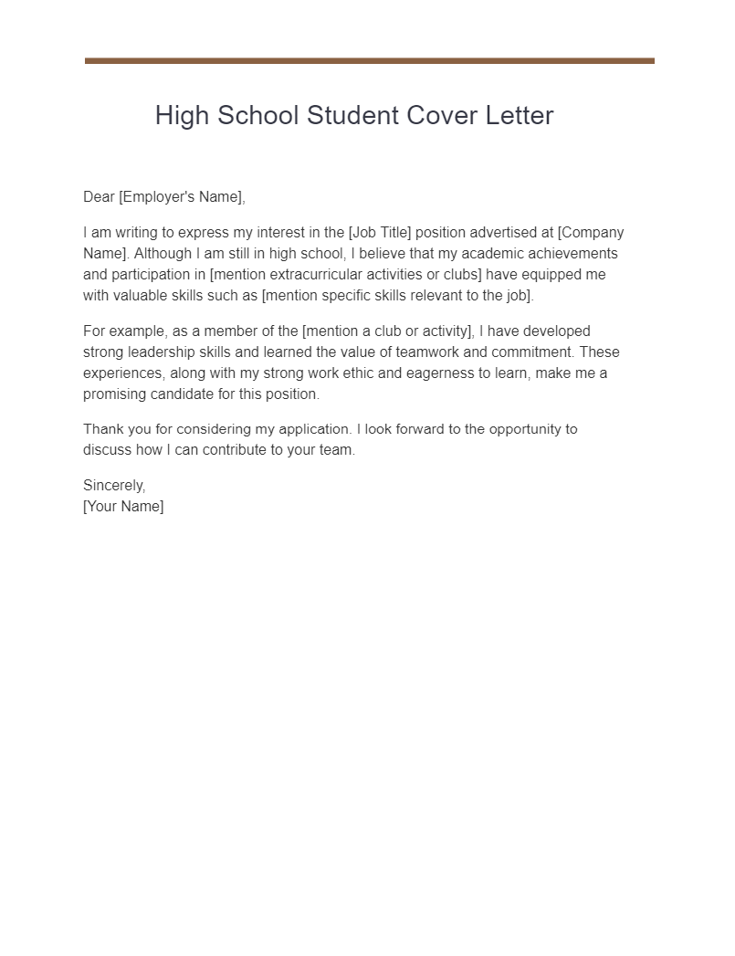 High School Student Cover Letter